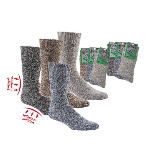 Vollplüsch Damen THERMO-Socken mit Wolle,  3 Paar
