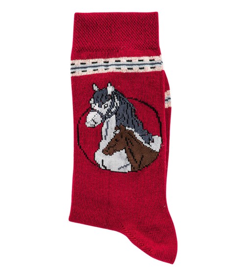 Pferd Motiv Socken rot farbig