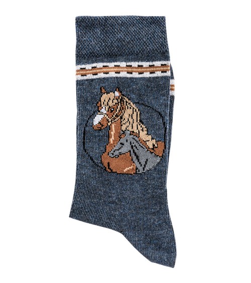 Pferd Motiv Socken blau farbig