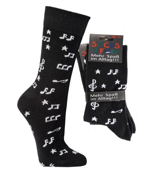 Musiknoten Motiv Socken schwarz, 2 Paar