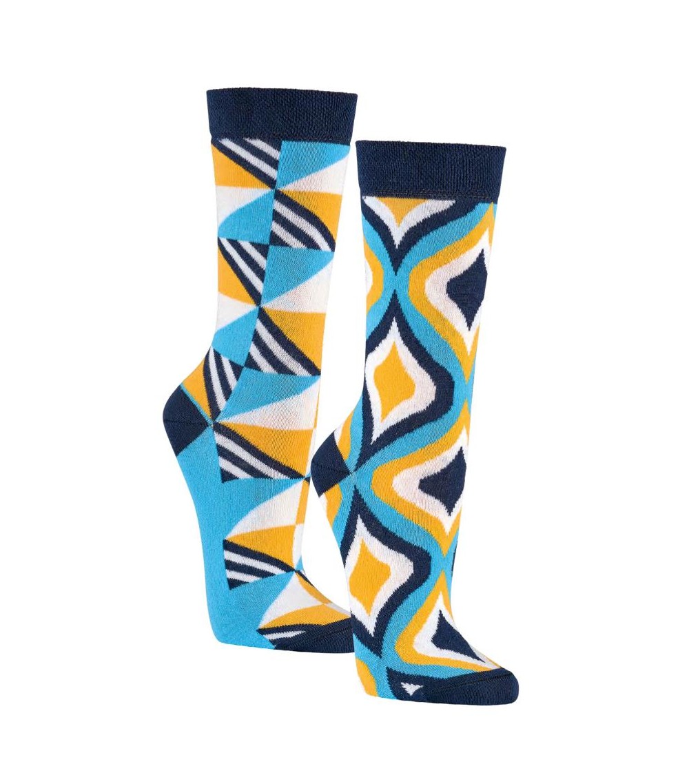 Socken mit gelb - blau - schwarz Mosaik Motiv