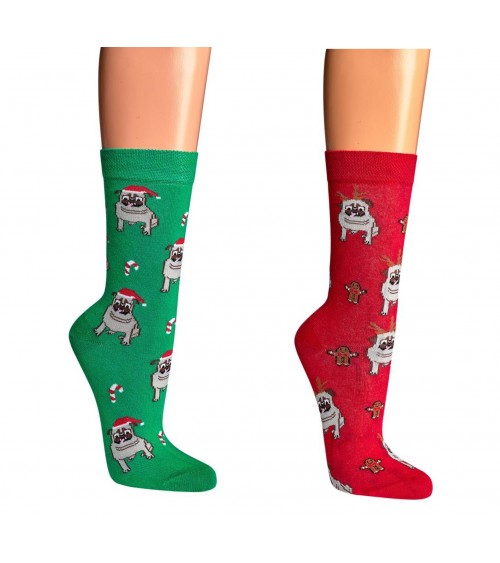 Socken mit Weihnachtsmops Motiv
