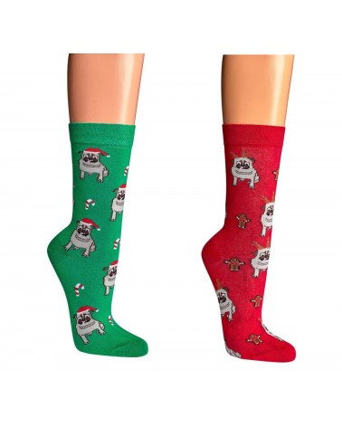 Socken mit Weihnachtsmops Motiv