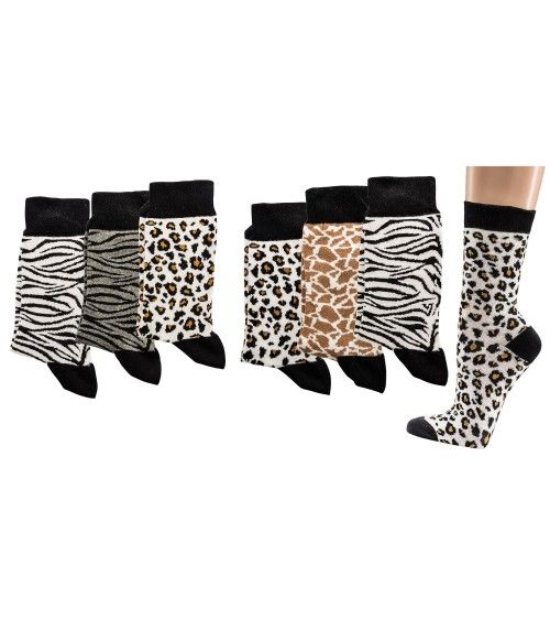 Exotische Zebra Giraffe Leonpard Safari Socken, 3 Paar